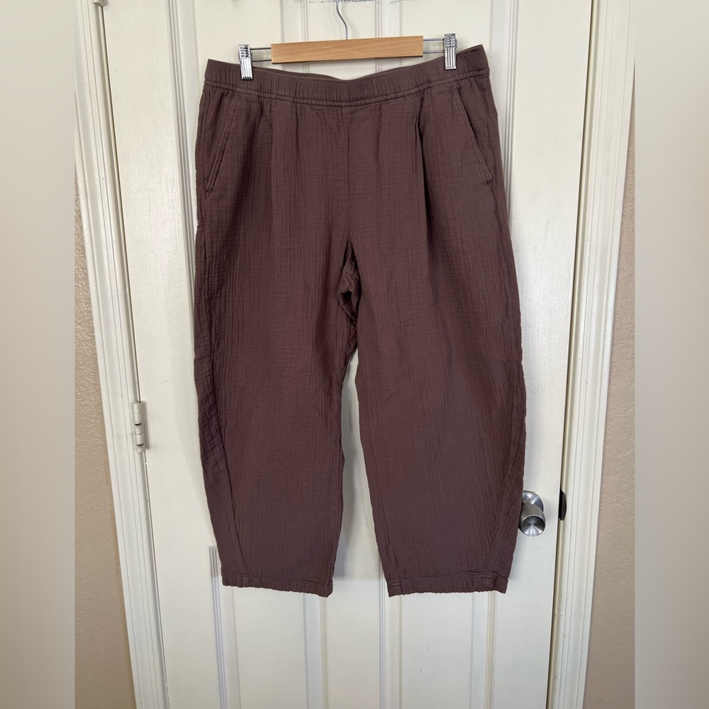 GAP Easy Gauze Barrel Pants Brown High Rise Elastic Waist L - Picture 4 of 10